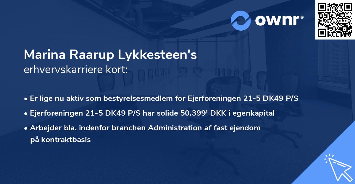 Marina Raarup Lykkesteen's erhvervskarriere kort