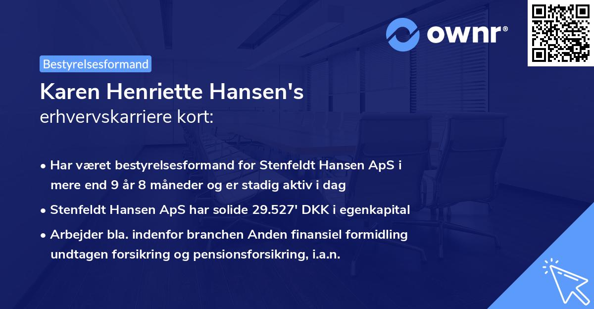 Karen Henriette Hansen's erhvervskarriere kort