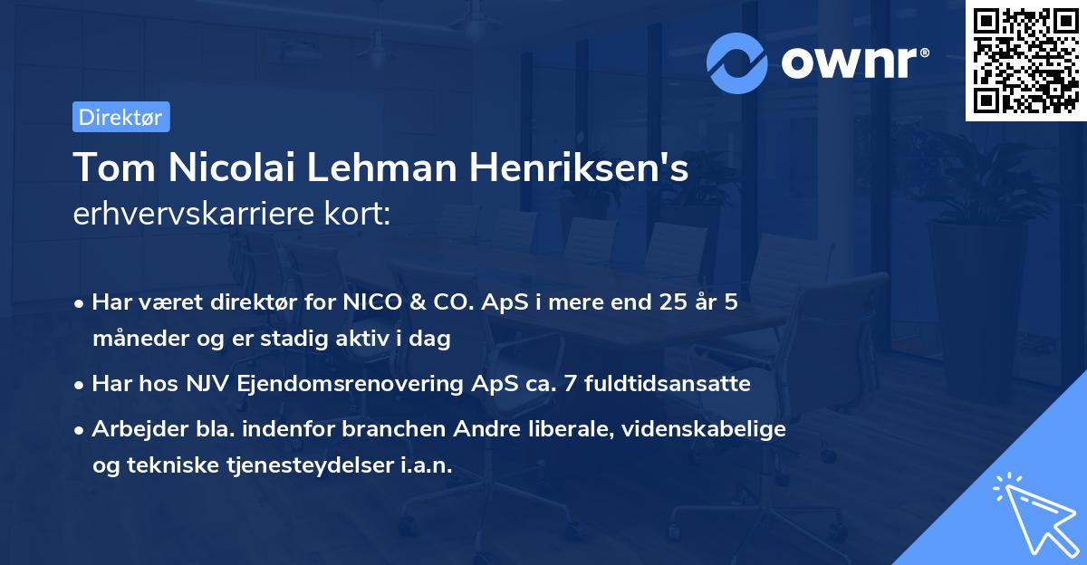 Tom Nicolai Lehman Henriksen's erhvervskarriere kort