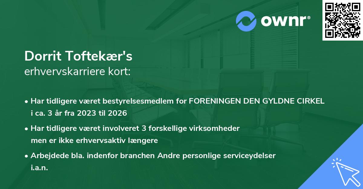 Dorrit Toftekær's erhvervskarriere kort