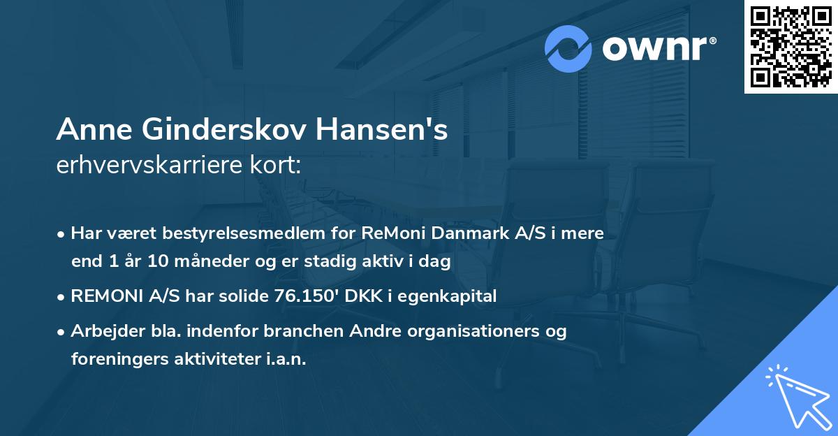 Anne Ginderskov Hansen's erhvervskarriere kort