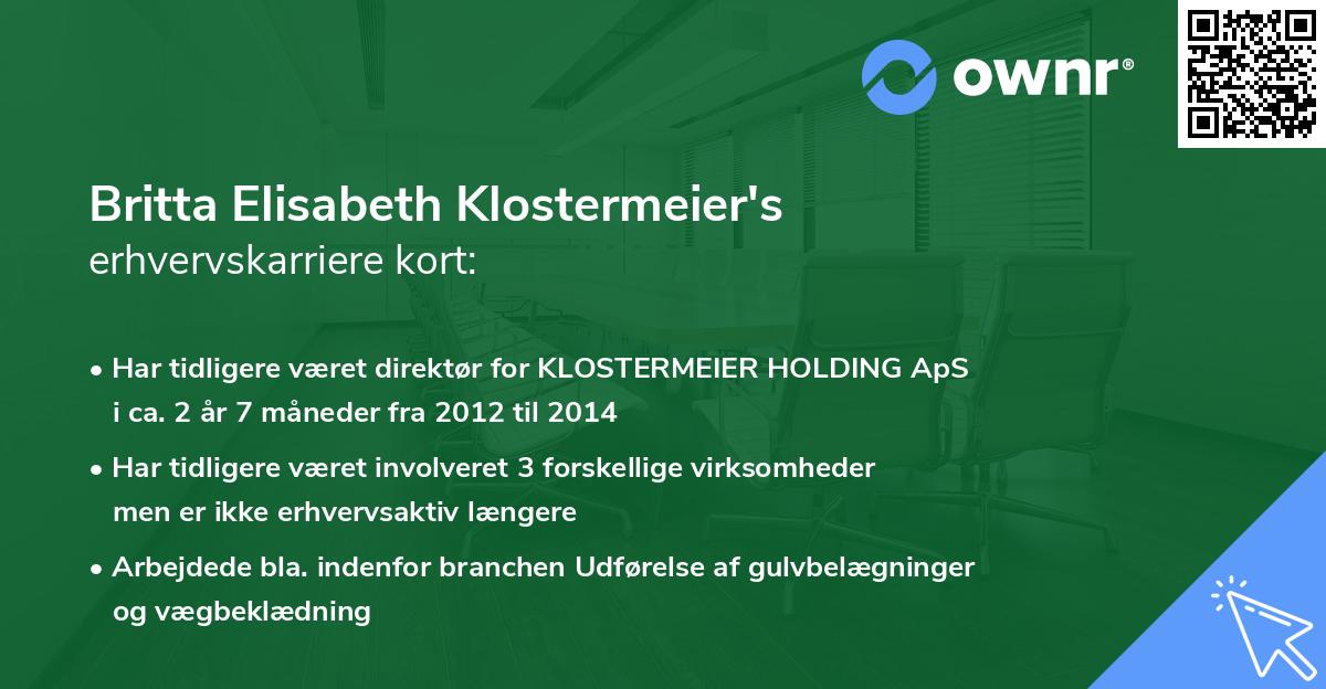 Britta Elisabeth Klostermeier's erhvervskarriere kort