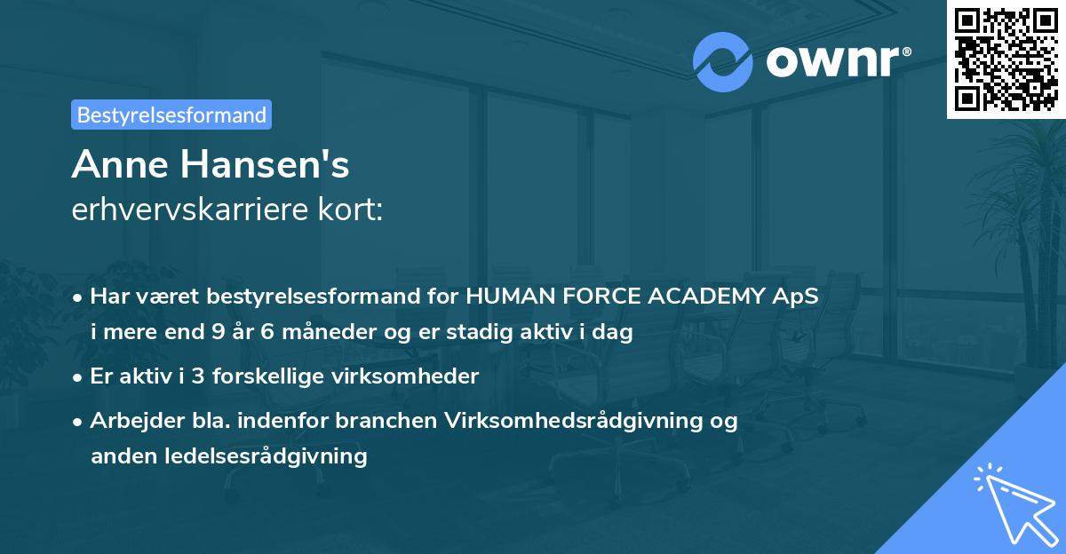 Anne Hansen's erhvervskarriere kort