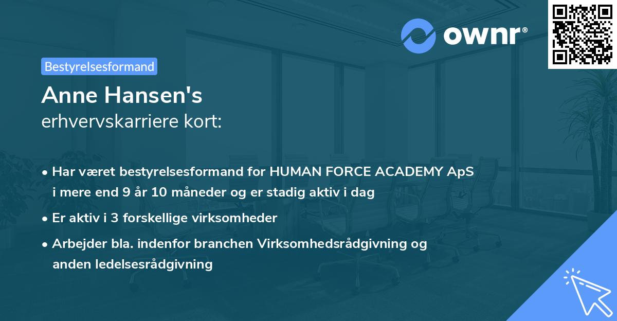 Anne Hansen's erhvervskarriere kort