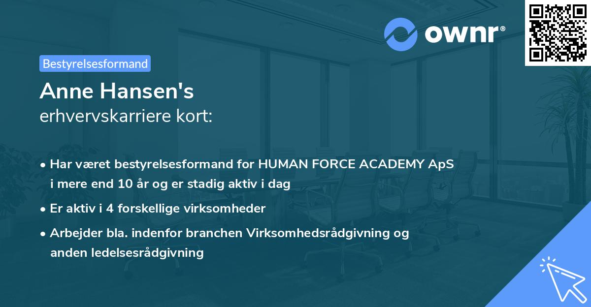 Anne Hansen's erhvervskarriere kort
