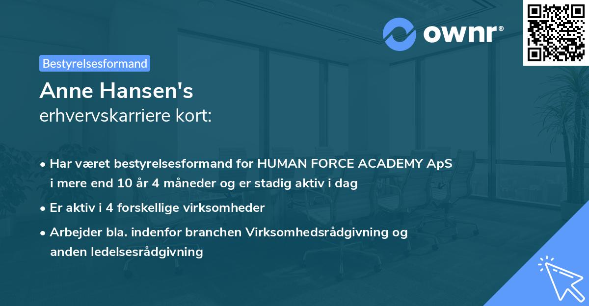 Anne Hansen's erhvervskarriere kort