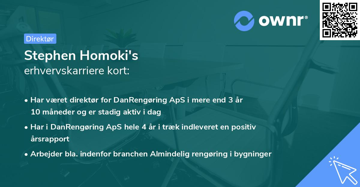 Stephen Homoki's erhvervskarriere kort