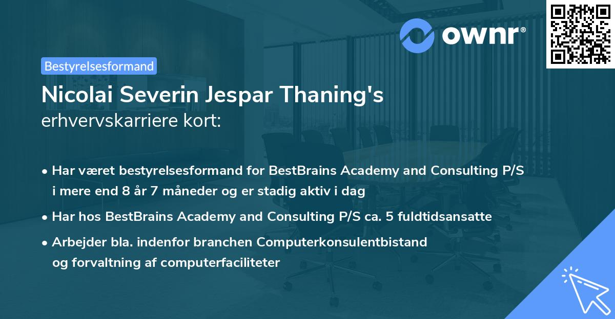 Nicolai Severin Jespar Thaning's erhvervskarriere kort