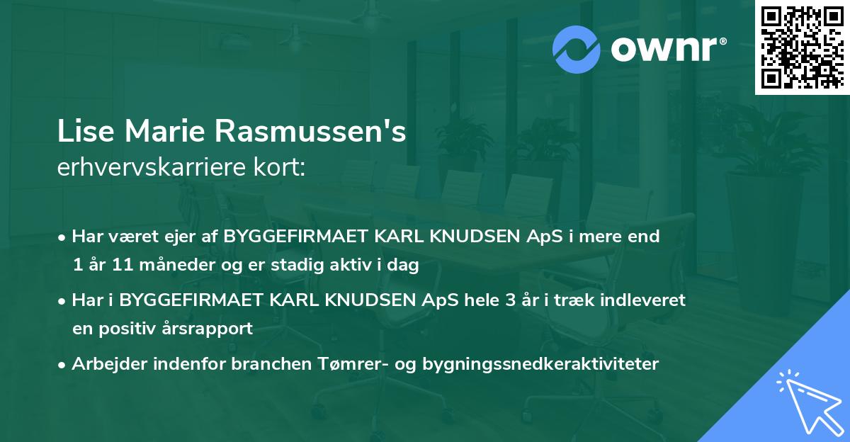 Lise Marie Rasmussen's erhvervskarriere kort