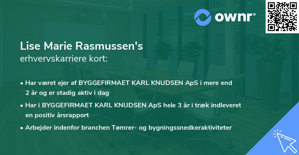 Lise Marie Rasmussen's erhvervskarriere kort