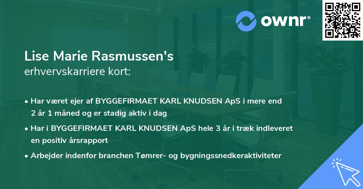 Lise Marie Rasmussen's erhvervskarriere kort