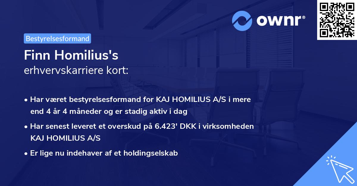 Finn Homilius's erhvervskarriere kort