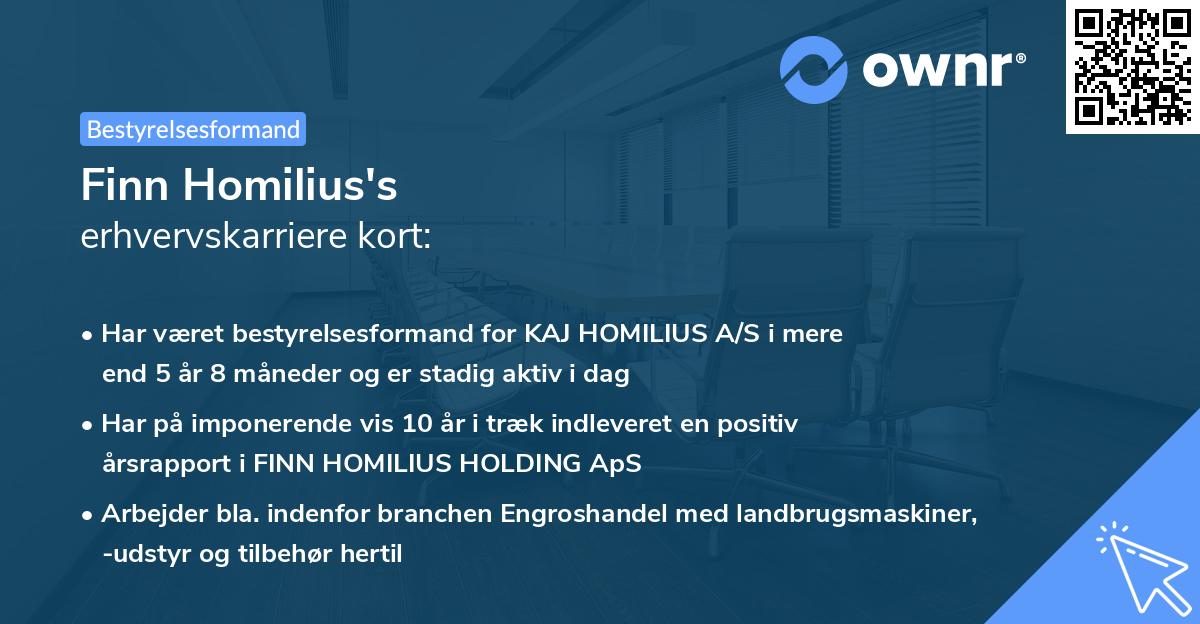 Finn Homilius's erhvervskarriere kort