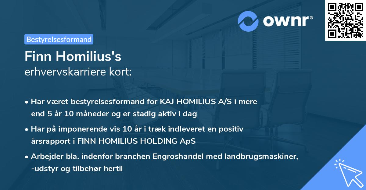 Finn Homilius's erhvervskarriere kort