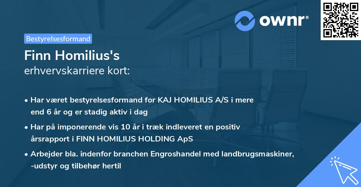 Finn Homilius's erhvervskarriere kort