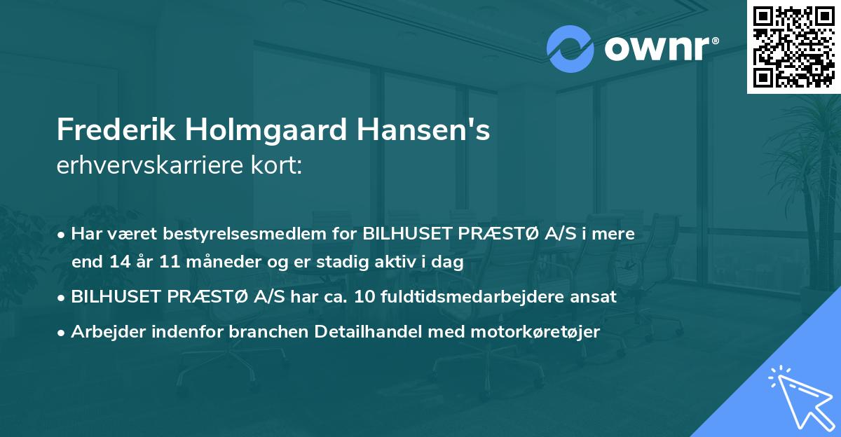Frederik Holmgaard Hansen's erhvervskarriere kort