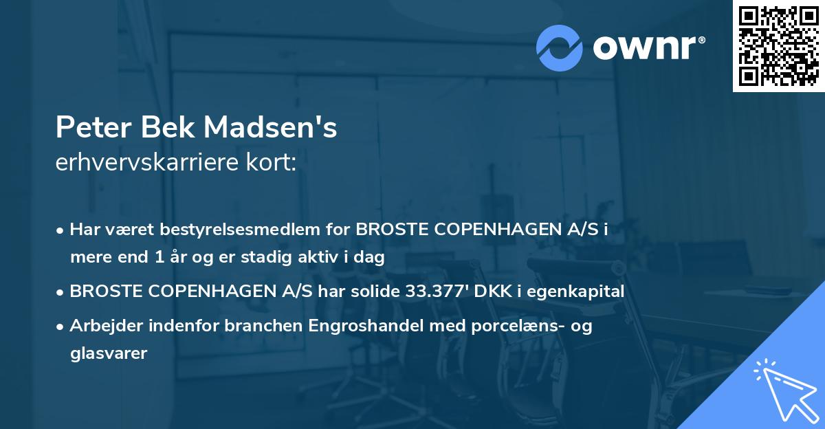 Peter Bek Madsen's erhvervskarriere kort