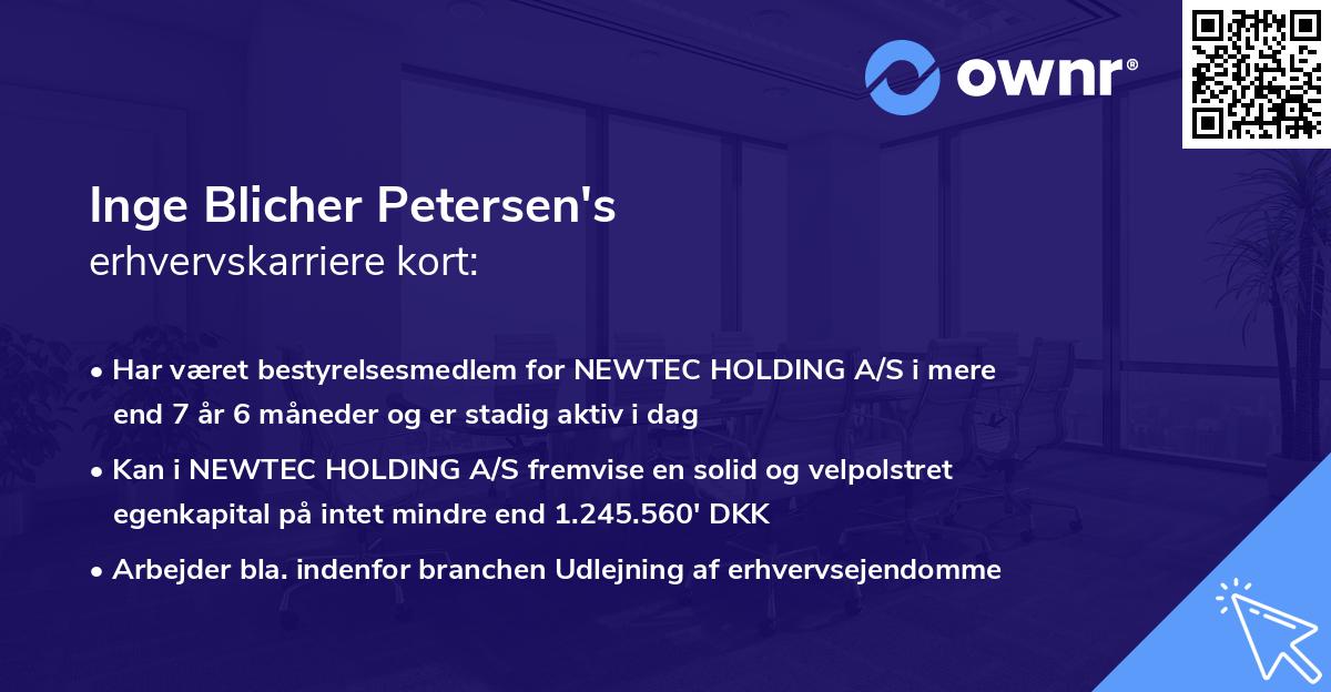 Inge Blicher Petersen's erhvervskarriere kort
