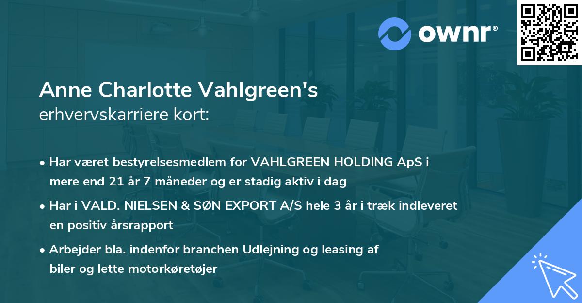 Anne Charlotte Vahlgreen's erhvervskarriere kort