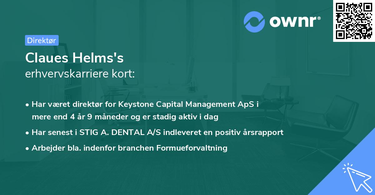 Claues Helms's erhvervskarriere kort