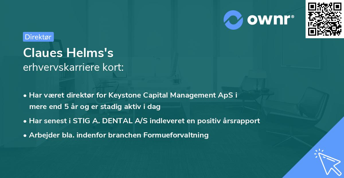 Claues Helms's erhvervskarriere kort