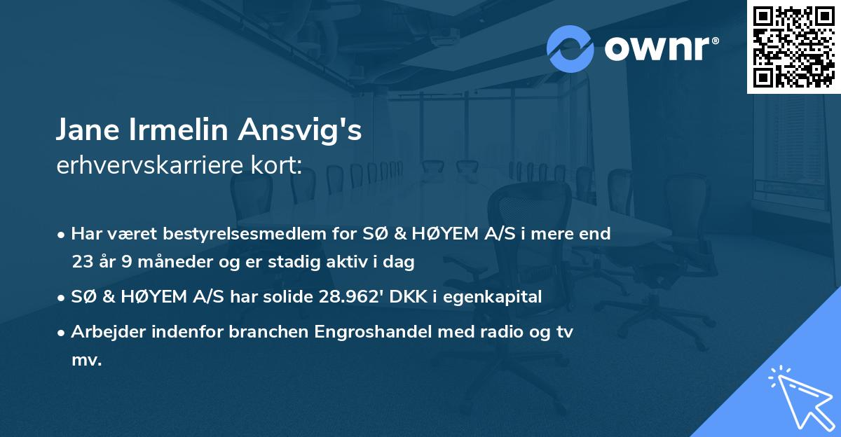 Jane Irmelin Ansvig's erhvervskarriere kort