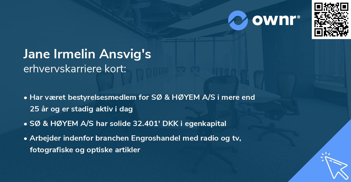 Jane Irmelin Ansvig's erhvervskarriere kort