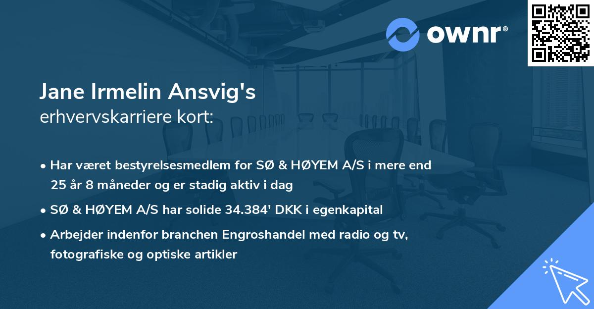 Jane Irmelin Ansvig's erhvervskarriere kort