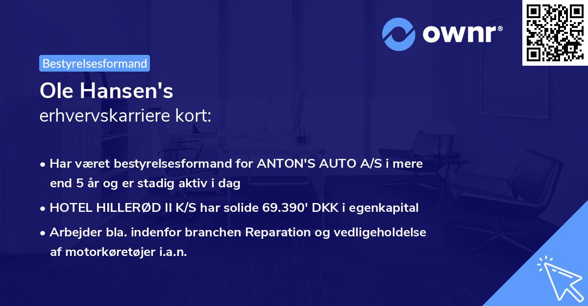 Ole Hansen's erhvervskarriere kort