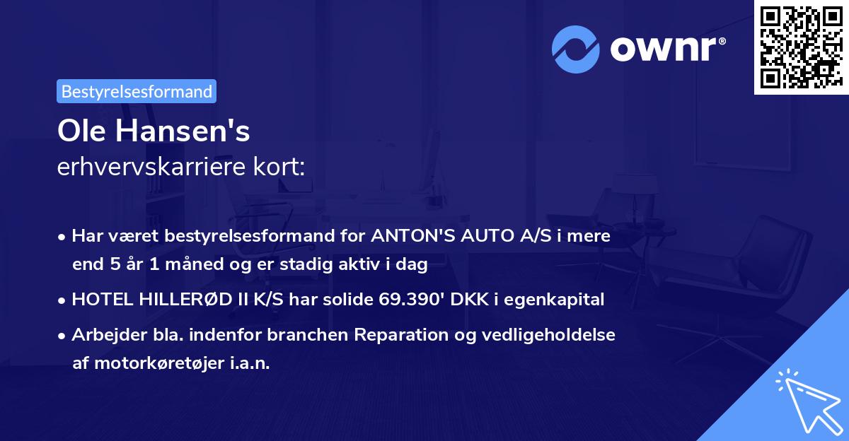 Ole Hansen's erhvervskarriere kort