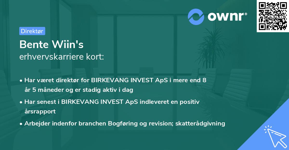 Bente Wiin's erhvervskarriere kort