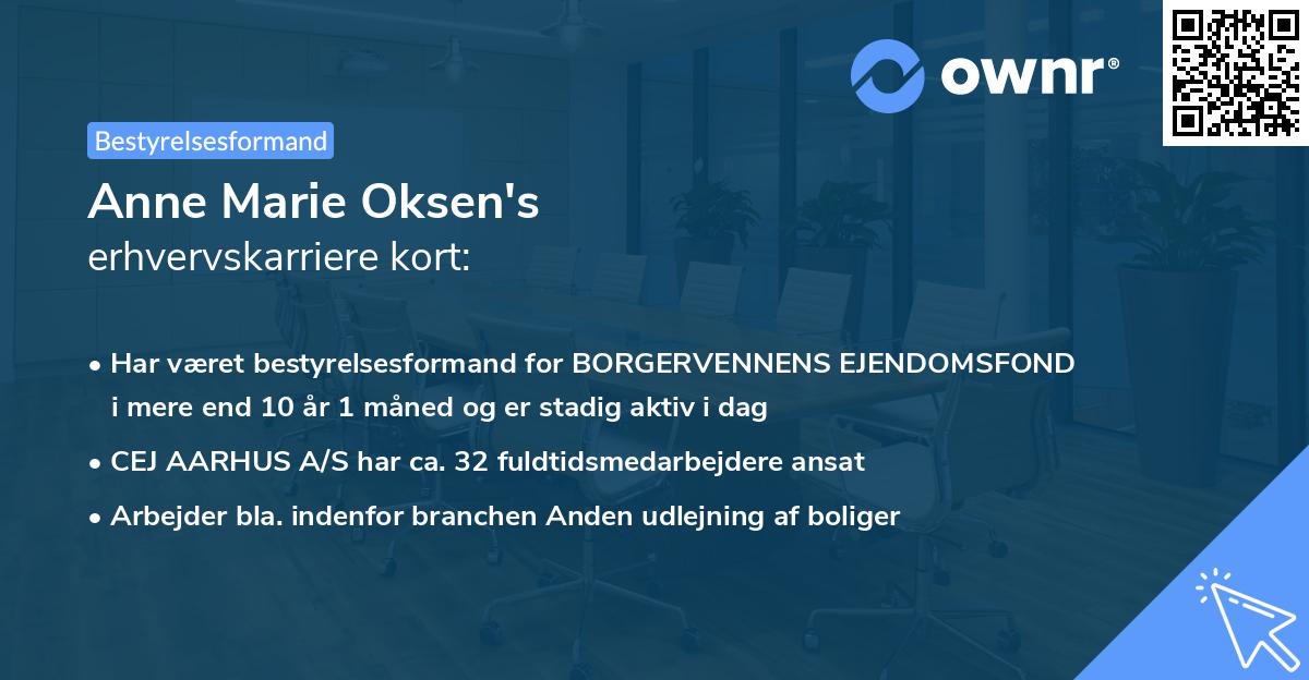 Anne Marie Oksen's erhvervskarriere kort