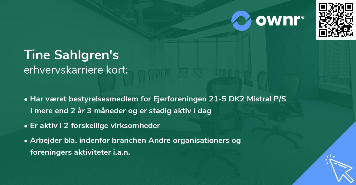 Tine Sahlgren's erhvervskarriere kort