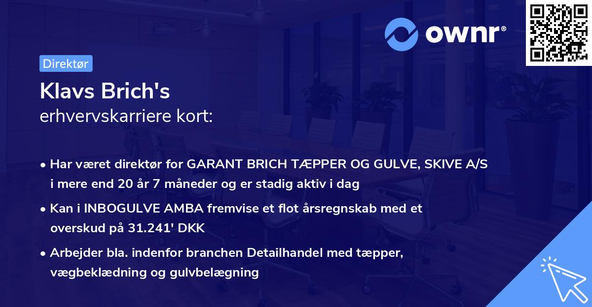 Klavs Brich's erhvervskarriere kort