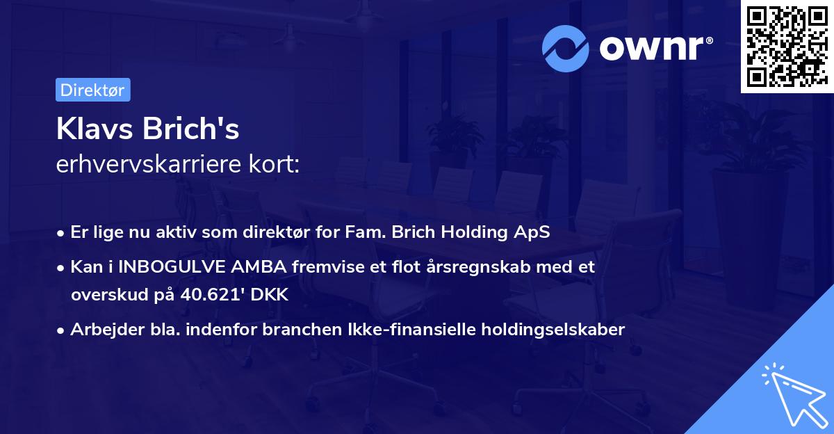 Klavs Brich's erhvervskarriere kort