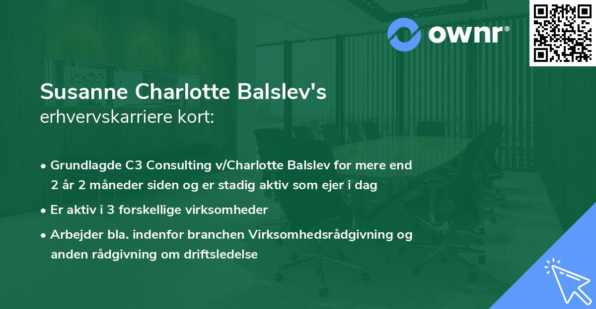 Susanne Charlotte Balslev's erhvervskarriere kort