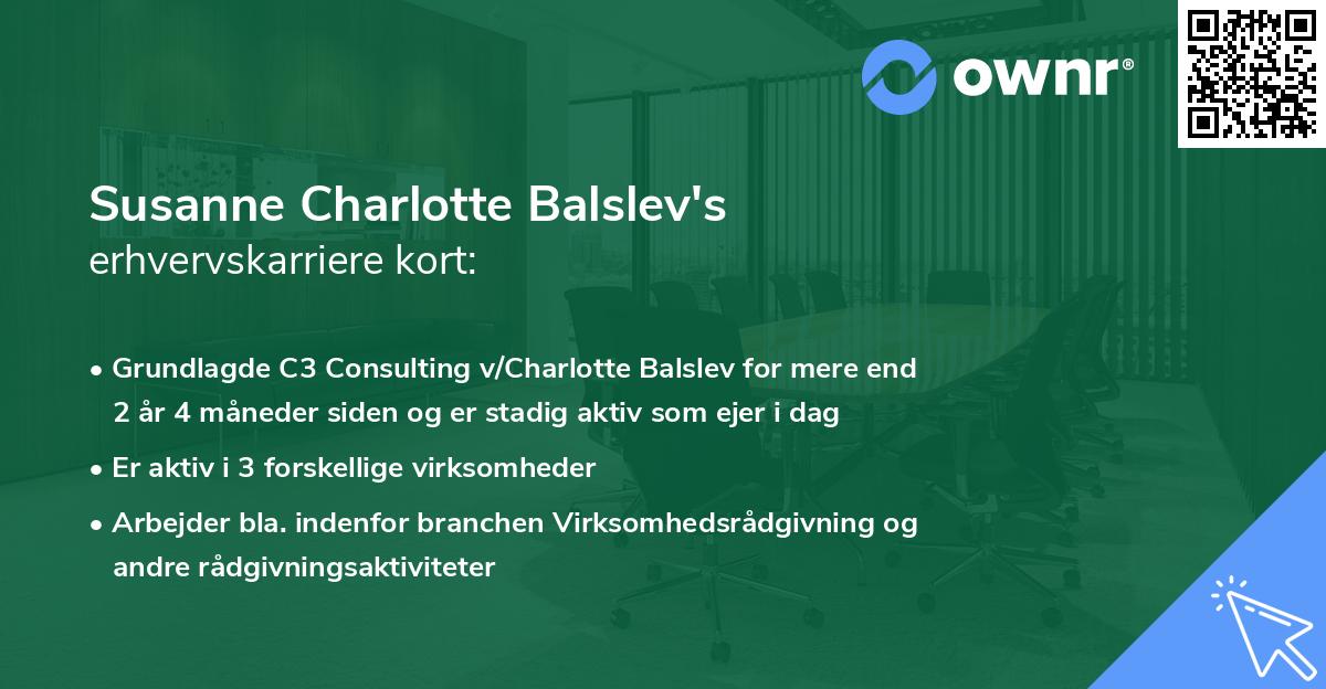 Susanne Charlotte Balslev's erhvervskarriere kort