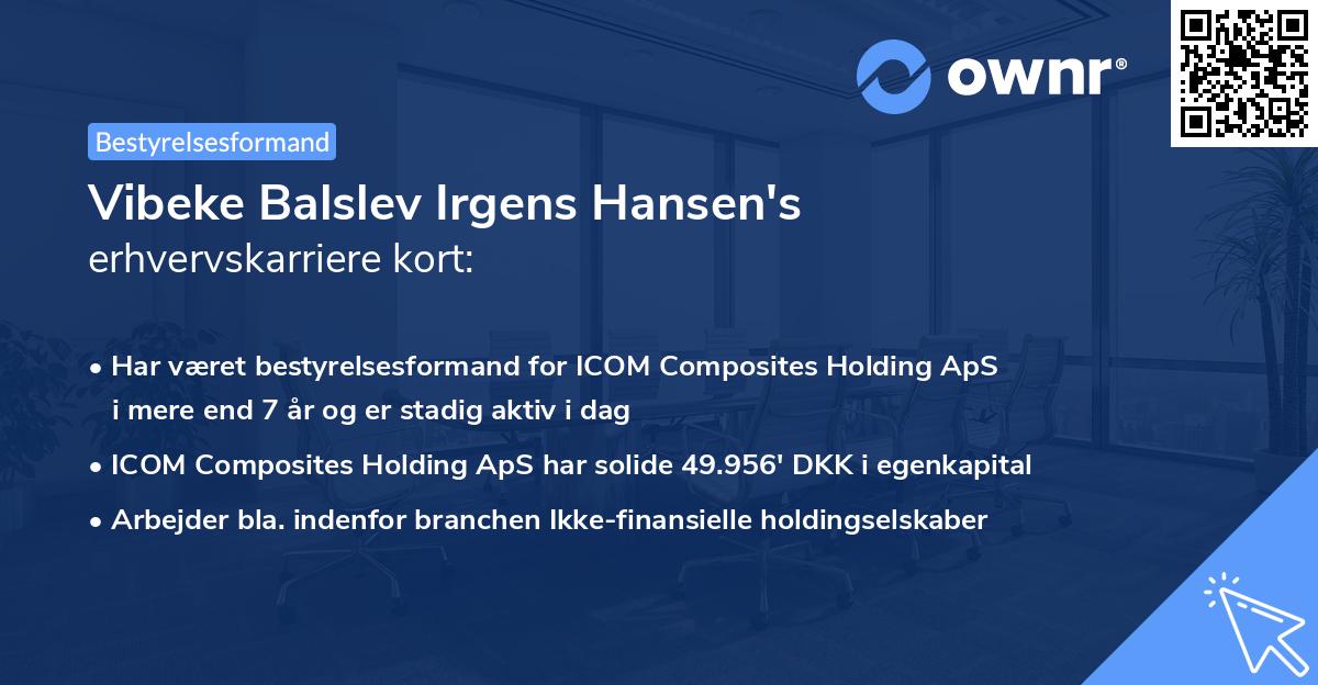 Vibeke Balslev Irgens Hansen's erhvervskarriere kort