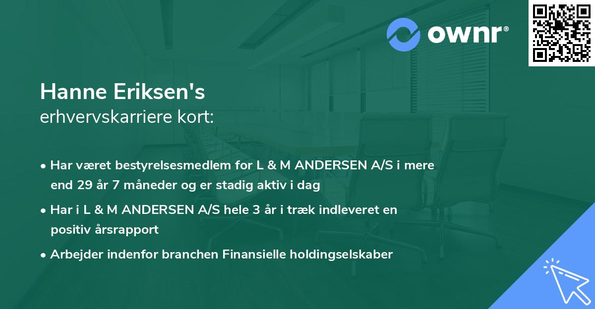 Hanne Eriksen's erhvervskarriere kort