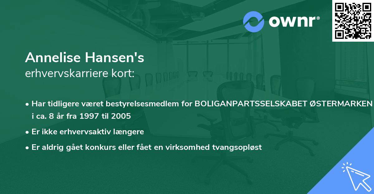 Annelise Hansen's erhvervskarriere kort