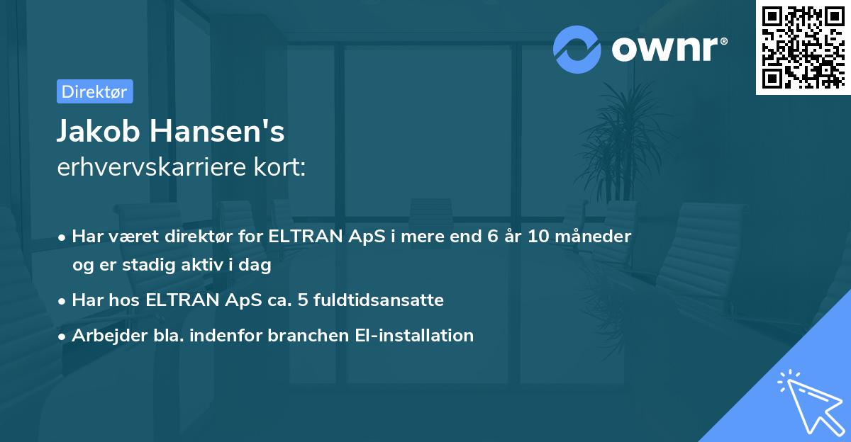 Jakob Hansen's erhvervskarriere kort