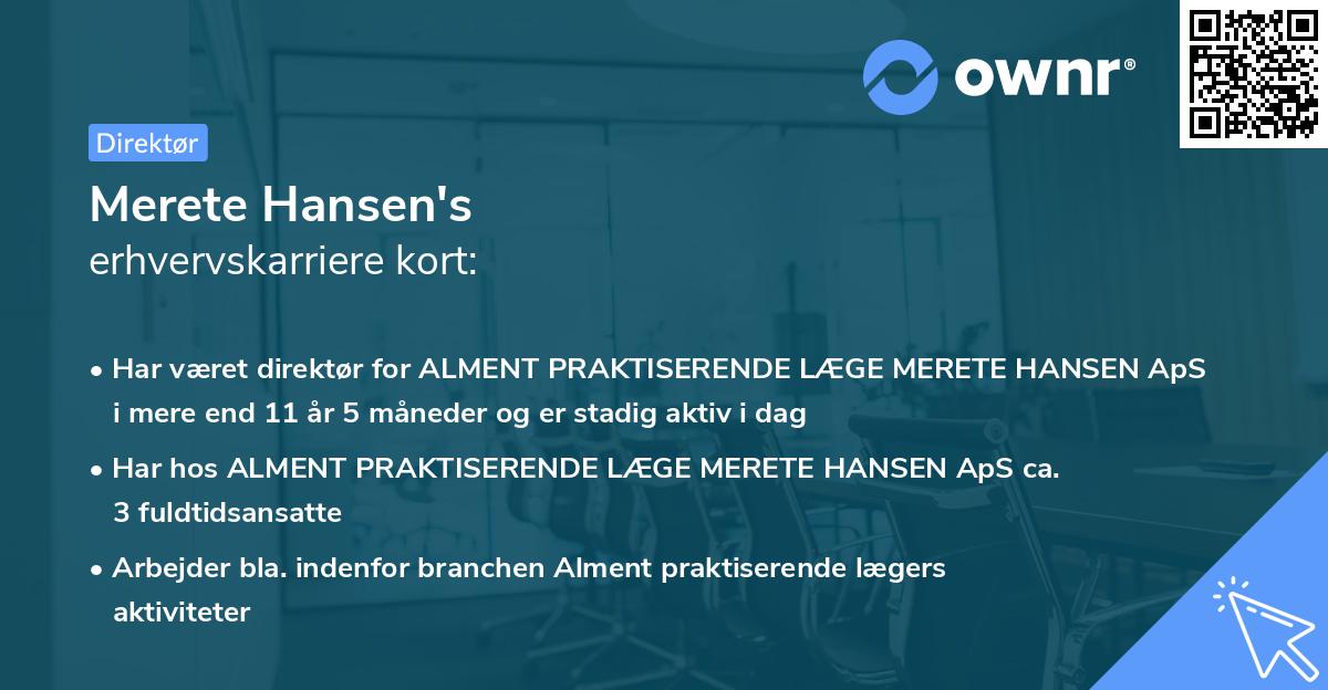 Merete Hansen's erhvervskarriere kort