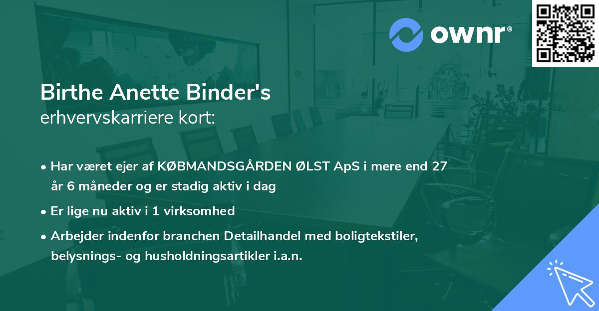 Birthe Anette Binder's erhvervskarriere kort