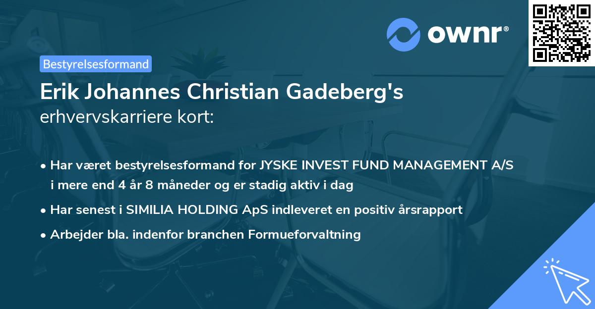 Erik Johannes Christian Gadeberg's erhvervskarriere kort