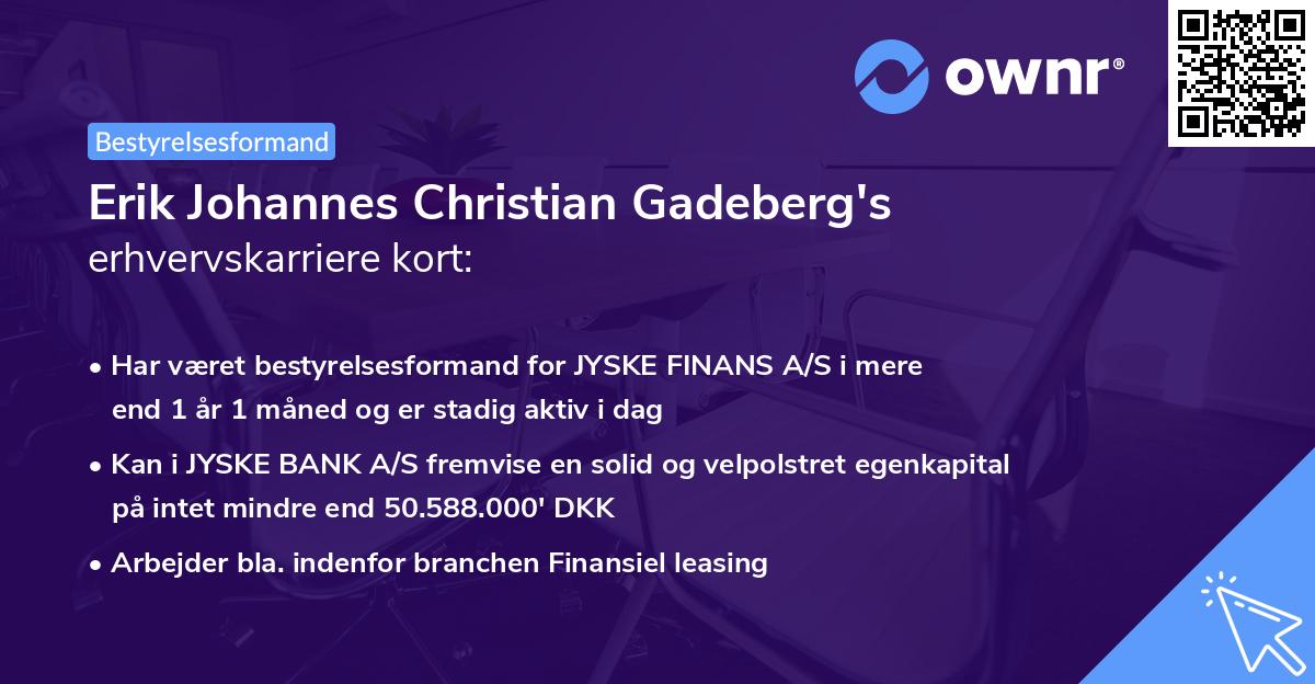 Erik Johannes Christian Gadeberg's erhvervskarriere kort