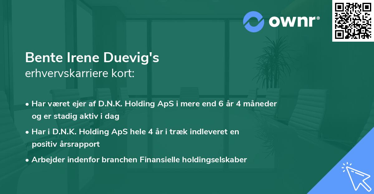 Bente Irene Duevig's erhvervskarriere kort