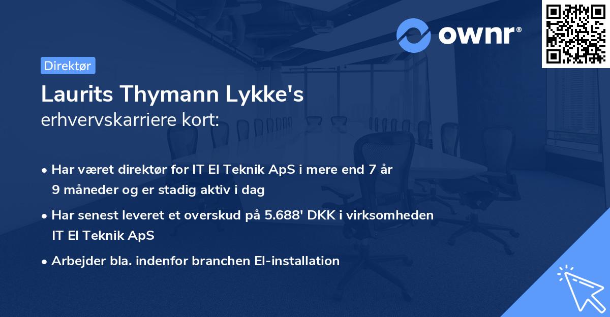 Laurits Thymann Lykke's erhvervskarriere kort