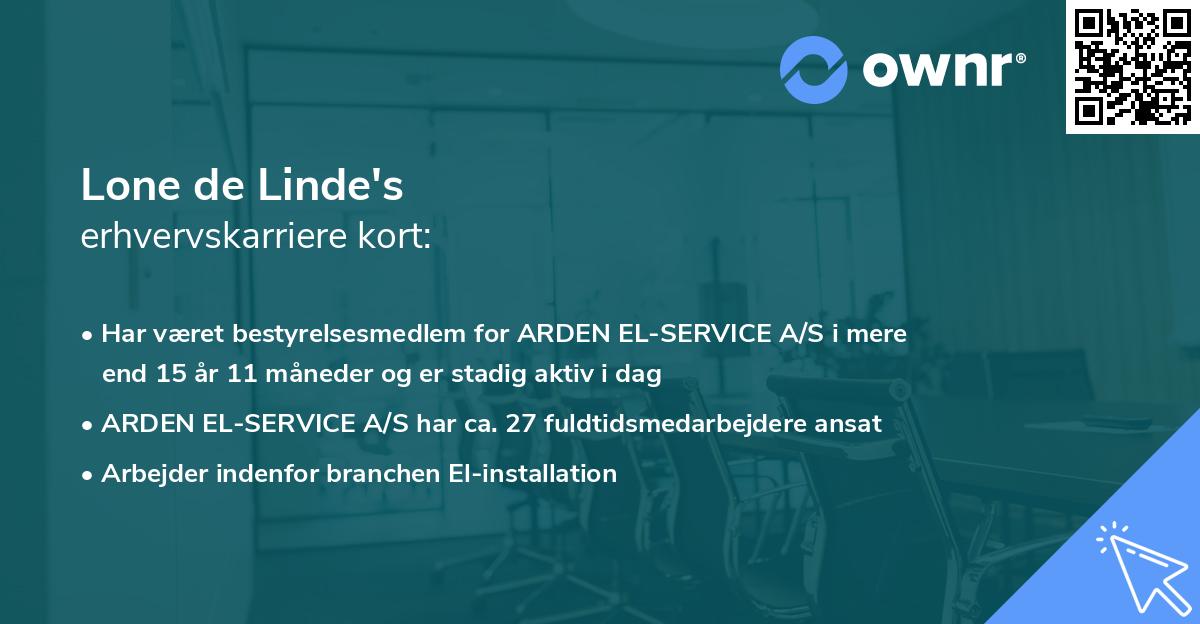 Lone de Linde's erhvervskarriere kort