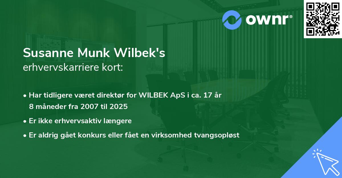 Susanne Munk Wilbek's erhvervskarriere kort