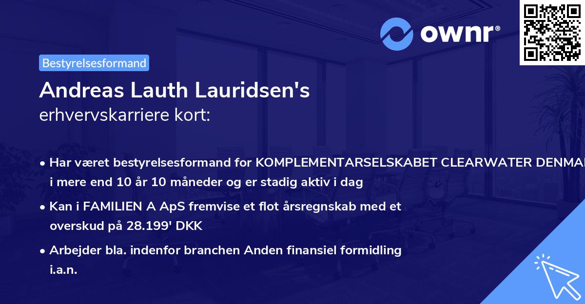 Andreas Lauth Lauridsen's erhvervskarriere kort